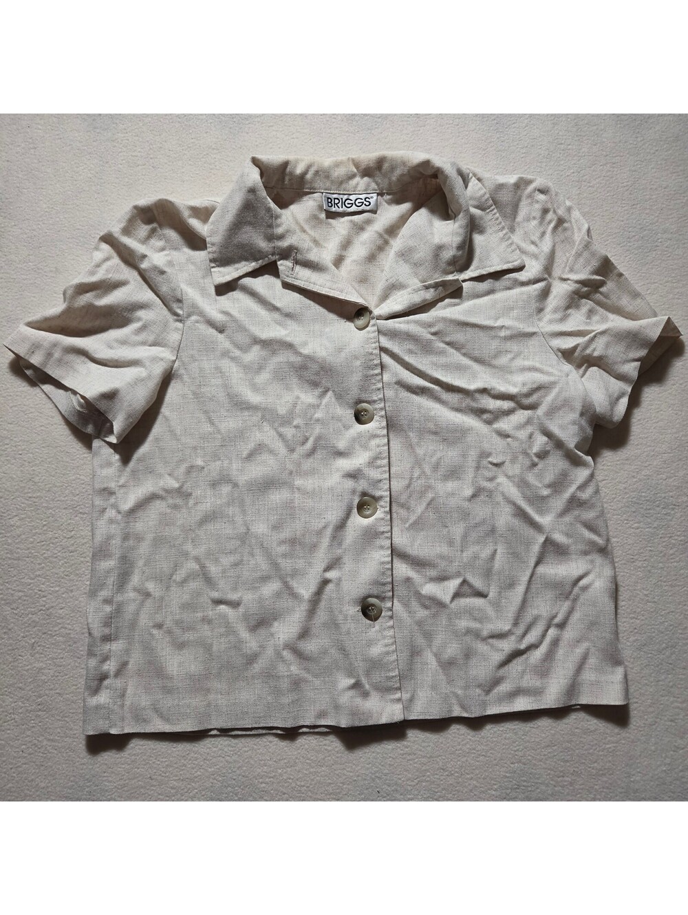 Vintage Briggs Beige Button-Up Short Sleeve Blouse